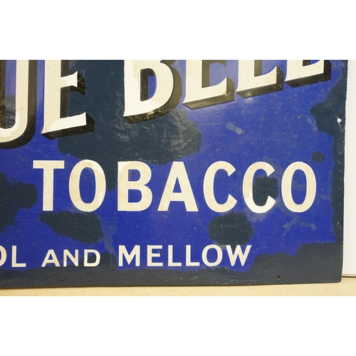 95 - Large enamel vintage advertising sign for Blue Bell tobacco ' Smoke and enjoy, cool and mellow', H 5... 