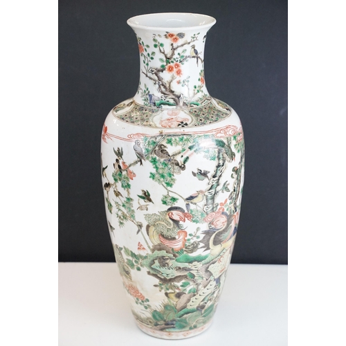 21 - Chinese Kang Xi period famille verte vase having hand enamelled peony lotus and bird detailing, unsi... 