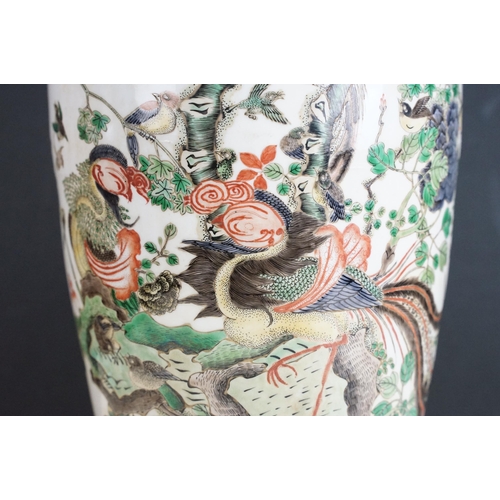 21 - Chinese Kang Xi period famille verte vase having hand enamelled peony lotus and bird detailing, unsi... 