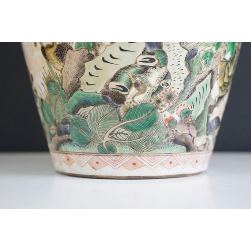 21 - Chinese Kang Xi period famille verte vase having hand enamelled peony lotus and bird detailing, unsi... 