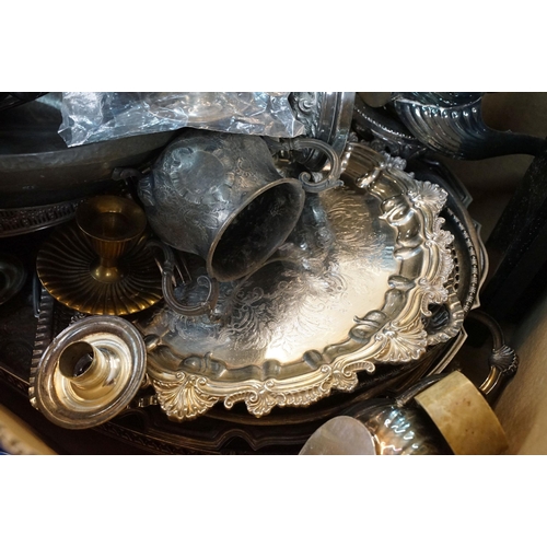 436 - Large selection of silver plate to include service gallery openwork tray, 52cm diameter, three arm c... 