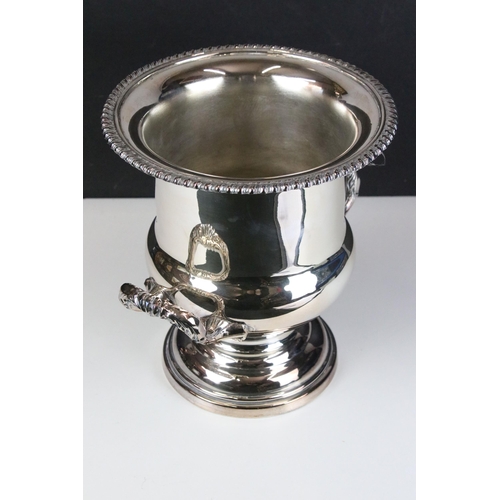 97 - Silver plated potbelly champagne chiller footed ice bucket with handles, H 25cm