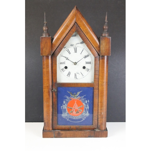 124 - E.N Welch, American steeple clock, H 49cm, W 25cm, D 10cm