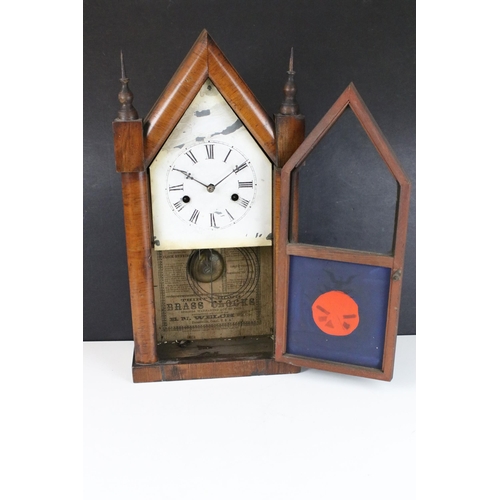 124 - E.N Welch, American steeple clock, H 49cm, W 25cm, D 10cm