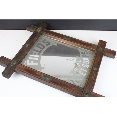 130 - Field's pure toilet soaps antique advertising mirror with wooden cross design frame and gilt metal m... 