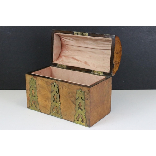 140 - Walnut domed desk box with brass strapping and hinged cover by makers Briggs, Piccadilly, London, H ... 