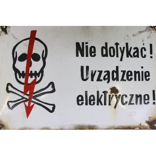 151 - 1940s polish high voltage enamel sign