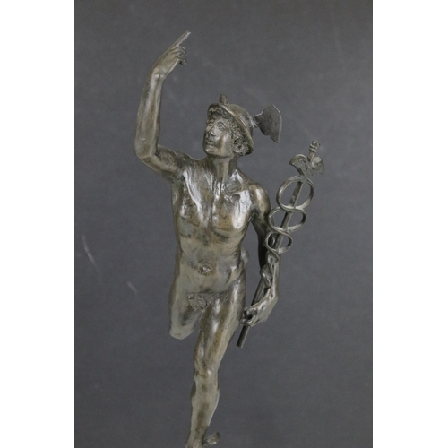 154 - Resin sculpture of Mercury on wooden base by Peter Hicks Associates, H 28.5cm