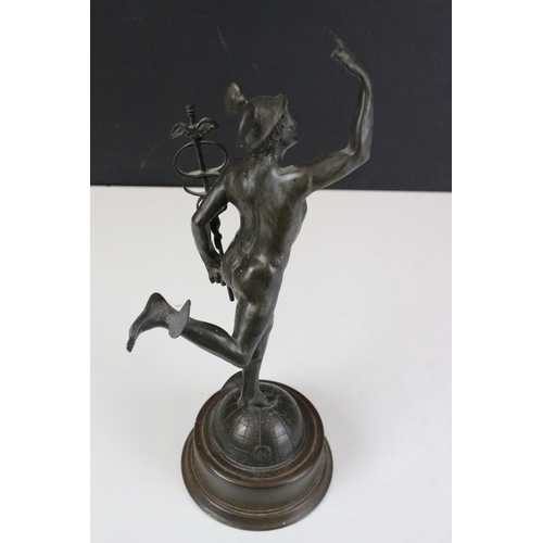 154 - Resin sculpture of Mercury on wooden base by Peter Hicks Associates, H 28.5cm