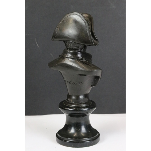 174 - A bronzed metal bust of Napoleon, marked to verso J.E. Masson, stands approx 22cm in height.