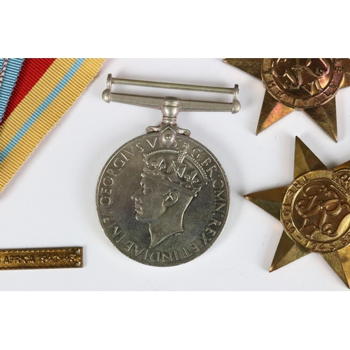 190 - WWII Medals, comprising 1939-45 Star, Italy Star, Africa Star, War Medal, in Air Ministry card box o... 