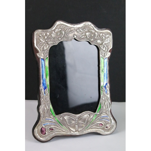 201 - A contemporary Sterling silver and enamel Art Nouveau style easel back picture frame.