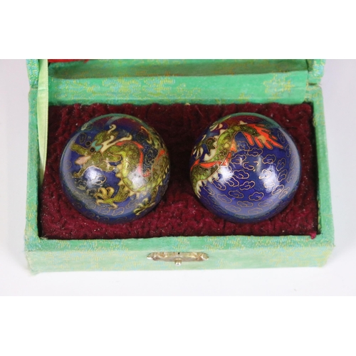 209 - A pair of Vintage Chinese cloisonne Baoding Balls, with internal Musical Chime for Stress Relief, He... 