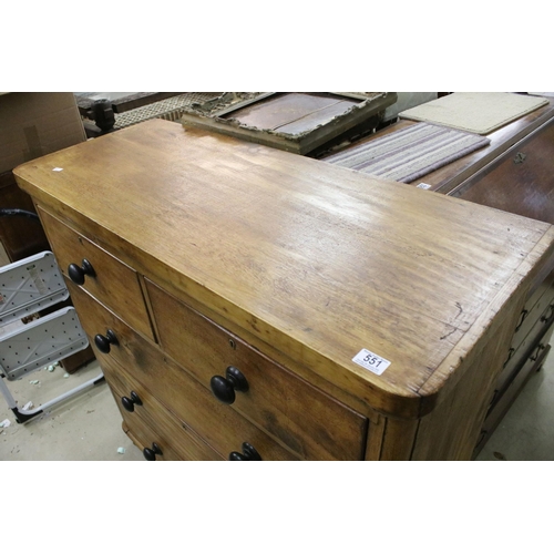 551 - Victorian pine chest of two short and three long drawers