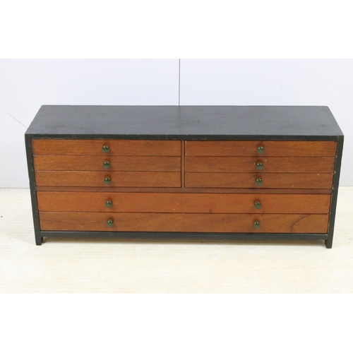 552 - Vintage table top bank of eight mahogany drawers