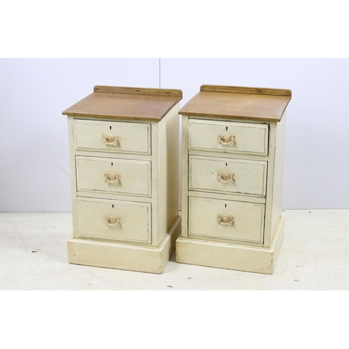 554 - Pair of vintage three drawer painted bedside chests