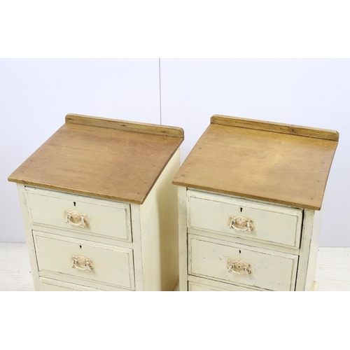 554 - Pair of vintage three drawer painted bedside chests