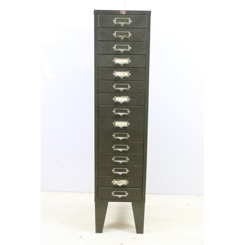 558 - Vintage Howden upright metal 15 drawer filing cabinet, H 121cm, W 29cm, D 41cm