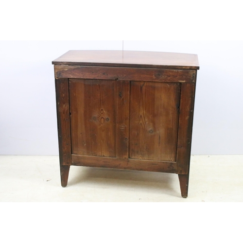 604 - Mahogany bow front chest of drawers with three long drawers and bird motif handles on raised legs, H... 