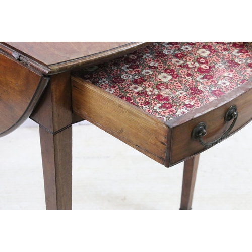 605 - Mahogany drop leaf table with side drawers supported on tapered legs and castors, H 72cm, W 76cm, D ... 