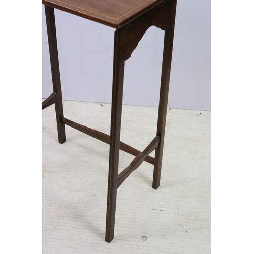 608 - Tall nest of three mahogany tables with inlay border detail H 66cm, W 41cm, D 28cm