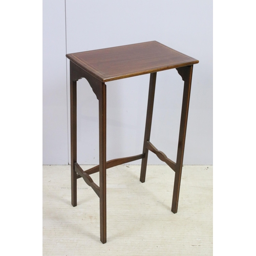 608 - Tall nest of three mahogany tables with inlay border detail H 66cm, W 41cm, D 28cm