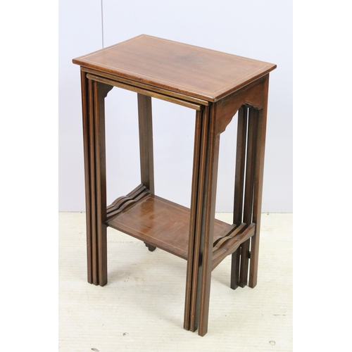 608 - Tall nest of three mahogany tables with inlay border detail H 66cm, W 41cm, D 28cm