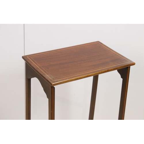 608 - Tall nest of three mahogany tables with inlay border detail H 66cm, W 41cm, D 28cm