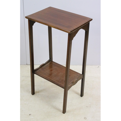 608 - Tall nest of three mahogany tables with inlay border detail H 66cm, W 41cm, D 28cm