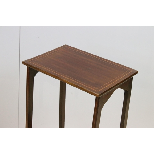 608 - Tall nest of three mahogany tables with inlay border detail H 66cm, W 41cm, D 28cm