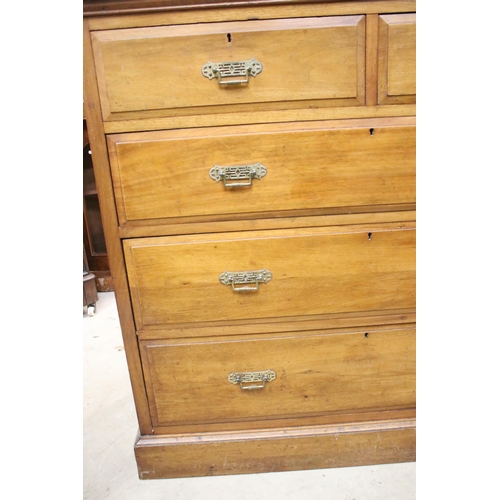 615 - Mahogany tall chest of drawers with two short and three long drawers, brass handles, H 103cm, W 105c... 