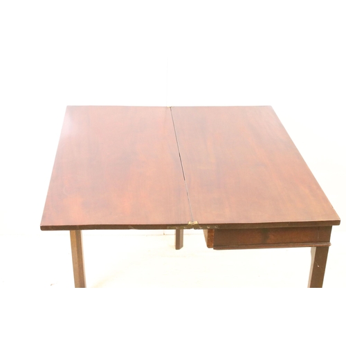 619 - Mahogany extendable hinge top dining table, H 73cm, W 92cm, D 44cm (not extended)