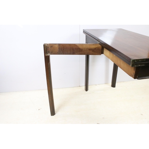 619 - Mahogany extendable hinge top dining table, H 73cm, W 92cm, D 44cm (not extended)