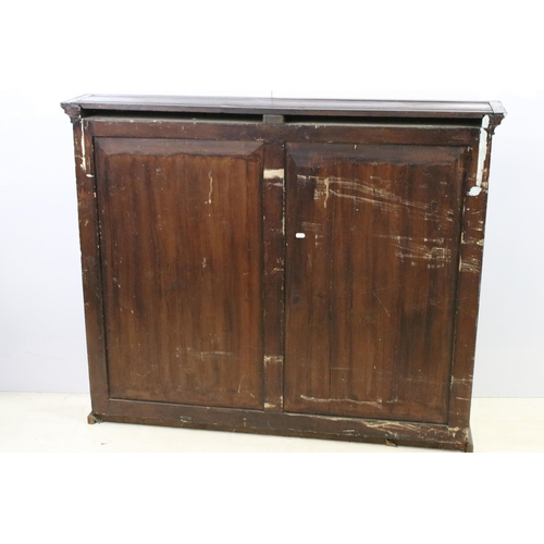 621 - Early 20th century hardwood shelving display cabinet bookcase, H 104cm, W 124cm, D 23cm