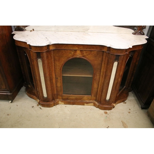 633 - Large walnut and marble chiffonier credenza sideboard with large carved mirror, glass fronted cupboa... 