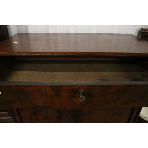 636 - 19th century flamed mahogany writing bureau with top drawer, fold down front to reveal twelve pigeon... 