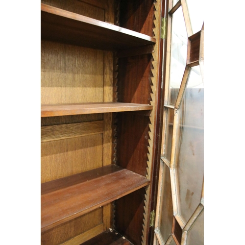 638 - Early 20th century mahogany floral parquetry display bookcase cupboard with glazed front, H 192cm, W... 