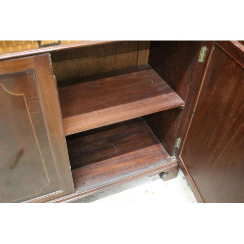 638 - Early 20th century mahogany floral parquetry display bookcase cupboard with glazed front, H 192cm, W... 