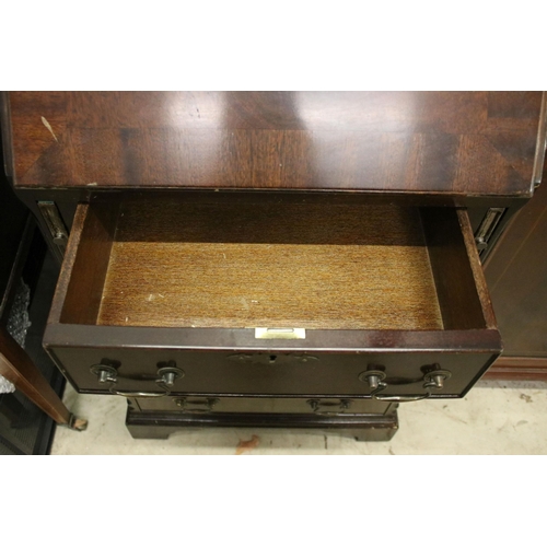 639 - 20th century mahogany four drawered veneered writing bureau bookcase with glazed front and pull down... 