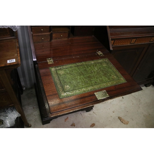 639 - 20th century mahogany four drawered veneered writing bureau bookcase with glazed front and pull down... 