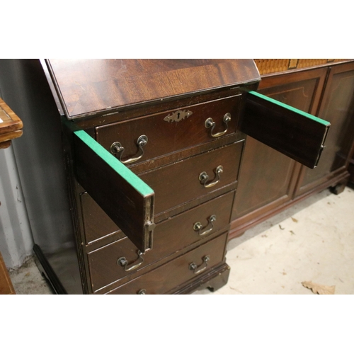 639 - 20th century mahogany four drawered veneered writing bureau bookcase with glazed front and pull down... 