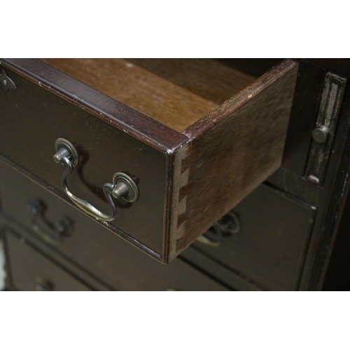 639 - 20th century mahogany four drawered veneered writing bureau bookcase with glazed front and pull down... 