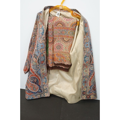 386 - Hand made paisley over jacket, no size, with mandarin collar and hook and eye fastenings together wi... 