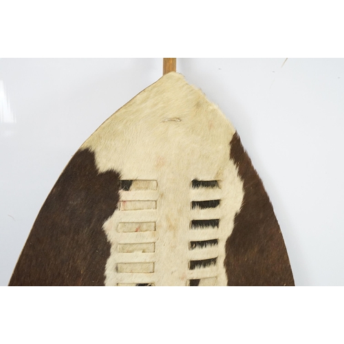 396 - African Zulu cowhide shield, H 168cm, W 66cm