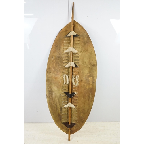 396 - African Zulu cowhide shield, H 168cm, W 66cm