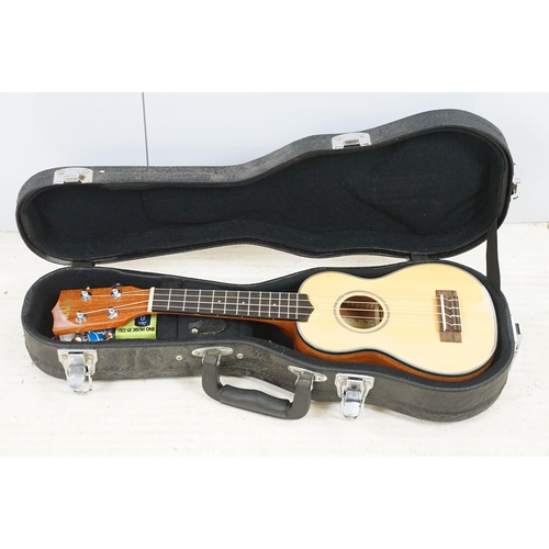 443 - Kala ukulele in case with tuner together with a Herald model HL44 acoustic guitar