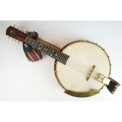 448 - The Broadcaster, J & A.M, London banjo mandolin, skin diameter 28cm, in hard case