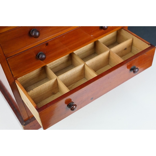 457 - Pine table top collectors display chest of drawers some having sectioned drawers, H 55cm, W 43cm, D ... 