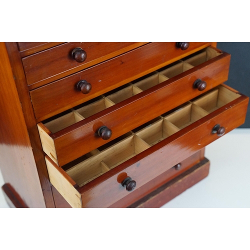 457 - Pine table top collectors display chest of drawers some having sectioned drawers, H 55cm, W 43cm, D ... 