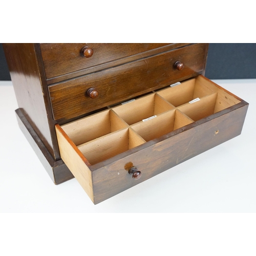 458 - Mahogany table top collectors display chest of drawers some having sectioned drawers, H 45cm, W 37cm... 